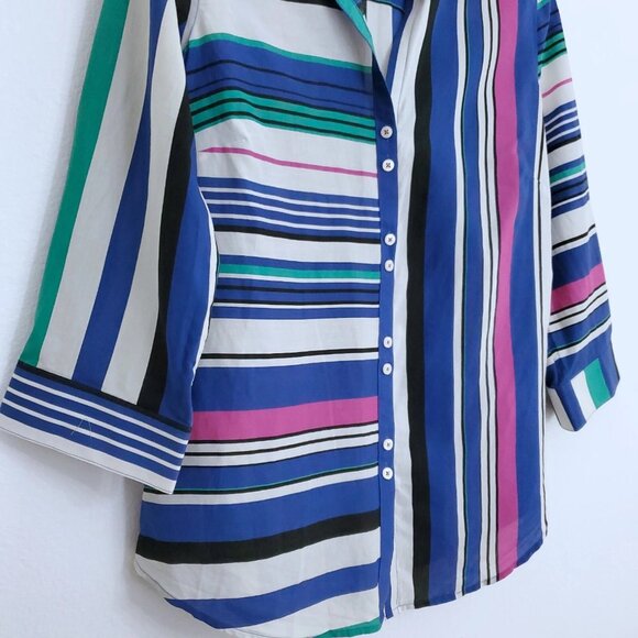 Paperwhite Women's Silk Blend Long Sleeve Collar Button Top Size 8 Striped - Picture 4 of 11
